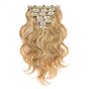 Wholesale Golden Brown Highlighted Clip In Hair Extensions Real Human Hair Wigs Clip On Genius Weft Manufacturer Vietnamese