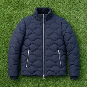 Men Padded <b>Quilted</b> <b>Jacket</b> Wave <b>Pattern</b> High Collar Warm Zip Up Winter <b>Jacket</b> Ribbed Cuff OEM ODM Wholesale - Product Image 5