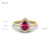 Meilleures ventes Nouveau produit 8x6mm Tourmaline rose taille poire Diamant Halo Anneau 14k Fine Gold Wholesale Designer Jewelry Livraison gratuite