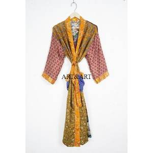Kimono de Seda de Lujo, Elegante, para Verano, Ropa de Estar por Casa, Regalo, Estilo Boho, para Festivales, Uso Diario, Sexy, Hecho a Mano, Vintage, Sari, Manga 3/4, para Playa - Product Image 1