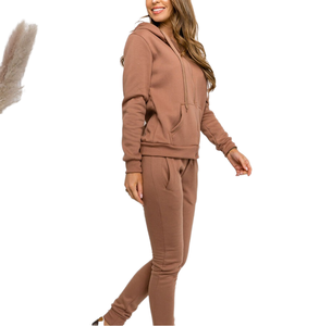 Chándal de algodón transpirable para mujer al por mayor, trajes de entrenamiento deportivo personalizados para correr, conjunto de 2 piezas liso para gimnasio con capucha - Product Image 2