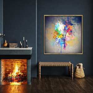 Decoración de pared moderna: arte impreso en lienzo con un diseño vibrante y colorido de bombillas, lienzo con marco dorado - Product Image 1