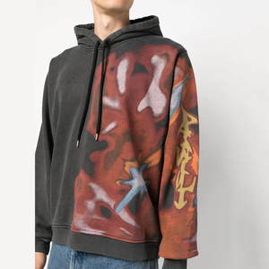 Vente chaude hommes sweat à capuche en coton à la mode décontracté cordon capuche partout Graffiti impression goutte épaule perlée hommes à capuche - Product Image 3