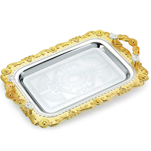 Bandeja de servicio de metal para uso decorativo para el hogar y el hotel, plato para servir, decoración, bandeja de servicio de acero inoxidable de tamaño personalizado chapada en plata - Product Image 4