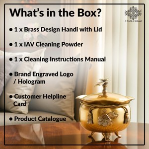 หม้อทองเหลืองดีไซน์ดั้งเดิมพร้อมฝาปิด โบว์ริบบิ้นที่คอหม้อ และขา 3 ขา ลวดลายพืช - Product Image 6