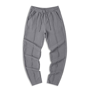 Pantalon de survêtement fuselé décontracté coupe ajustée Pantalon en tricot texturé côtelé extensible léger avec poches en tissu - Product Image 4