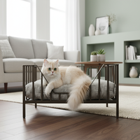 Lit pour animaux de compagnie écologique à cadre en métal en bois massif avec revêtement en poudre Design moderne classique 24x24x11 pouces
