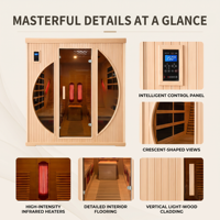 Sauna Híbrida Infrarroja PLOUTARA OEM con Calefacción de Cristal de Carbono, Tubos de Luz Roja y Ventanas en Forma de Media Luna para Proyectos de Spa
