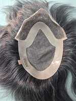 Taz Hair BD Fusion Perruque toupet en cheveux humains Remy à trame nouée à la main, base en dentelle frontale, couleur mixte 1B, patchs capillaires gris, prothèse capillaire