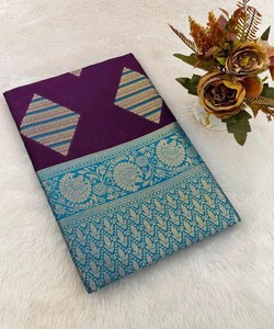 DISEÑADOR DE SEDA ZARI TEJIDO DISEÑO Y MEENAKARI TRABAJO SAREE CON BLUSA DESCOSADA DESPIECE PRECIO AL POR MAYOR ROPA ÉTNICA - Product Image 1