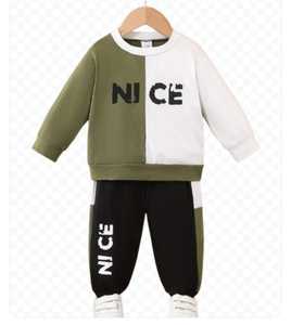 Conjunto de sudadera y joggers con estampado de letras informales de alta calidad para niños Mezcla de poliéster acogedora para actividades al aire libre de Otoño/Invierno - Product Image 1
