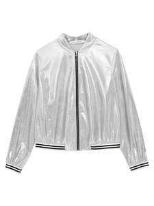 Veste de baseball zippée à manches longues brillante Vêtements d'extérieur en toile pour Rave Dance Party Festivals Clubwear Manteau avec style bombardier - Product Image 3