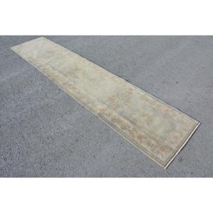 Vintage Turkish <b>Rug</b>, 2.2x10.6 ft <b>Runner</b> <b>Rug</b>, Gray Pink Abstract Wool <b>Rug</b> - Product Image 2