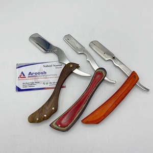 Bán buôn chuyên nghiệp thép không gỉ Cắ<span class=keywords><strong>t</strong></span> <span class=keywords><strong>T</strong></span>óc thẳng dao cạo aroosh Corp AC-BR-110 pakka tay cầm bằng gỗ đu khóa cạo - Product Image 2