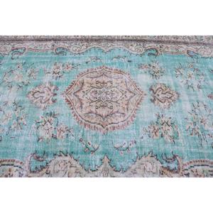 Alfombra Turca Vintage de 6.4x9.9 pies, Alfombra Grande, Alfombra de Lana Azul - Product Image 5