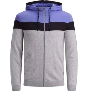 New Fashion Mens Contrast Side Panels Premium Zipper Hoodie Custom Brand High Quality Long Sleeve Stylish Zipper Pockets Ribbed