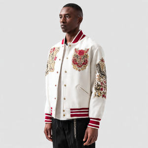 Veste universitaire à manches brodées pour hommes, streetwear, col rond, vestes universitaires pour hommes - Product Image 2