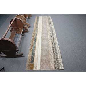 Tapis turc vintage 2,4x8,6 pi (73x263 cm), tapis floral brun gris - Product Image 1