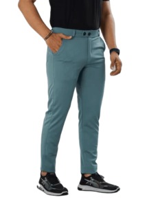 Venta al por mayor personalizado hombres Slim Fit tobillo longitud elástico verde azulado pantalones doble botón cierre bolsillos laterales moderno Casual Semi Formal - Product Image 4