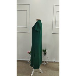 Women's Short-Sleeved Collared Zippered Long <b>Viscose</b> Two-Thread <b>Dress</b>, 34660 - Green - Product Image 5