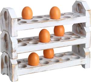 Soporte de madera para huevos, estante apilable para agujeros de encimera para bandeja de madera fresca, almacenamiento de huevos rellenos rústicos de granja - Product Image 2