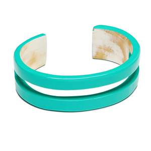 สีเขียวมะนาวเคลือบเป็นมิตรกับสิ่งแวดล้อมรักตัดเขากำไลข้อมือทำด้วยมือเขาควายเปิดข้อมือเครื่องประดับแฟชั่นทันสมัย - Product Image 5