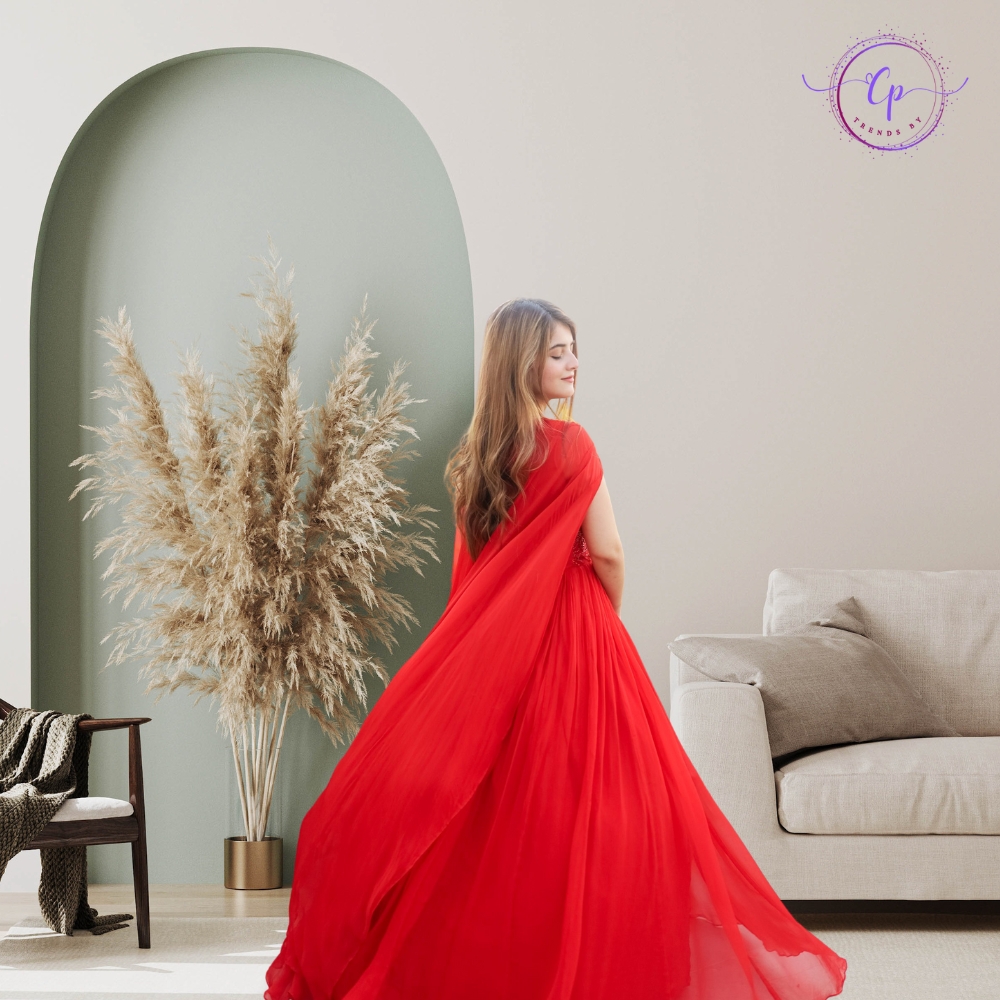 sachin and babi light blue dress Elegant Red Chiffon Anarkali Dress Collection