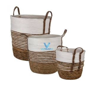 Set Of Wholesale Price Basket Set Cotton and Stitching Seagrass Basket Household Organization <b>Laundry</b> - Product Image 4