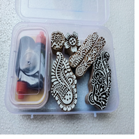Kits de tamponnage en bois DIY avec éponge et tampon encreur, tampons textiles sculptés à la main, ensemble de tampons artisanaux