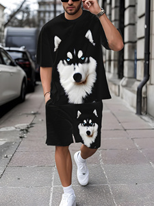 Ensemble short d'été pour hommes-T-shirt léger à manches courtes et ensemble short confortable avec imprimé animal personnalisé - Product Image 2