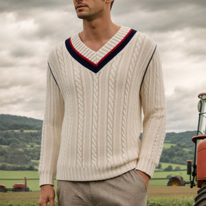 Logo brodé Designer de luxe pull blanc en coton surdimensionné pull classique en tricot câblé pull en tricot pour hommes - Product Image 4