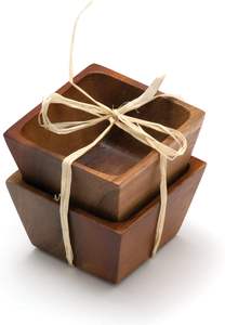 Bols carrés en bois d'acacia pour saler ou servir, 3 po x 3 po x 2-1/2 po, lot de 2 boîtes à épices en bois pour la cuisine - Product Image 3