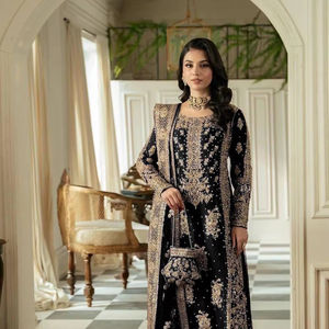 Faux Georgette Broderie Séquence & Rivet Moti Work Top Palazzo Avec Dupatta Designer Georgette Broderie Séquence Work Top - Product Image 1