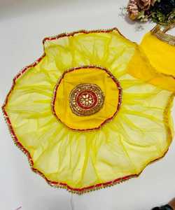 Cubierta Thaal hecha a mano con Gota Patti Work Diwali Thalposh God estatua Aasan MESA CENTRO DE MESA Prasad Shagun regalo embalaje tela - Product Image 3