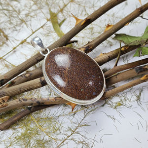 Pendentif ovale en jaspe os de dinosaure en gros, breloque en argent sterling 925 avec pierres précieuses pour femme - Product Image 3