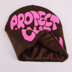 Gorro con forro de satén bordado de punto Premium de alta calidad personalizado gorros acrílicos de Mohair Jacquard gorros acrílicos de lana de Cachemira Premium Acrílico - Product Image 2