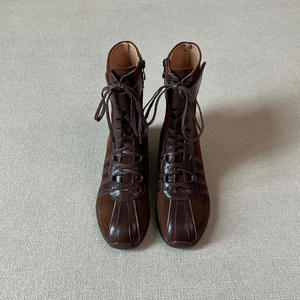 Bottes à lacets vintage pour femmes, style rétro en cuir, bout rond, talon épais, bottes plateforme modernes pour femmes, semelle épaisse en cuir - Product Image 3