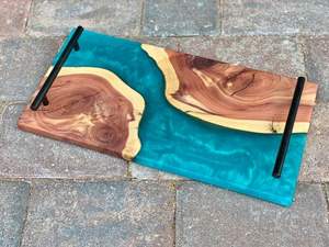 Bandeja de Servicio Rectangular de Resina y Madera Clásica de Lujo, Duradera, con Asas y Epoxi Personalizado - Product Image 4