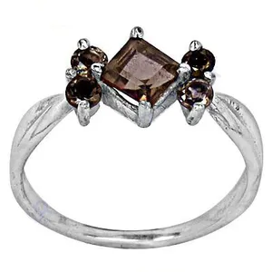 Bague ajustable en argent 925 avec quartz fumé pour femmes, bijoux en pierres précieuses tendance et élégants avec sertissage - Product Image 2