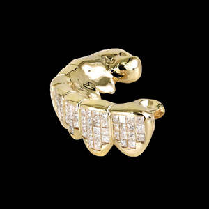 Ensemble de grillz personnalisé en or rose entièrement serti de diamants de style hip-hop avec diamants taille princesse pour les dents supérieures et inférieures - Product Image 2
