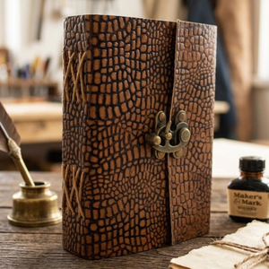 Diario de Cuero con Grabado de Cocodrilo Hecho a Mano, Color Rústico, Cierre Metálico, 7x5 Pulgadas, Estilo Vintage - Product Image 6