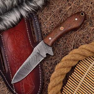 Couteau de chasse OEM damas fait main lame pleine soie manche en bois Pakka acier 1095 15N20 haute durabilité Logo personnalisé disponible EDC - Product Image 4