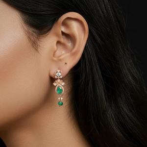 Conjunto de Collar y Aretes Gajaah Clásico de Plata de Ley 925 con Esmeralda Verde para Mujer, Joyería Étnica Tradicional para Novias - Product Image 2