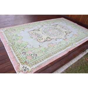 Grand tapis turc 5,9x9,2 pieds, tapis oriental vintage en laine verte - Product Image 2