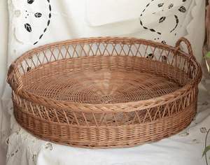 Bandeja de servicio de yute de ratán decorativa hecha a mano con acabado de incrustaciones de hueso Juego de 3 bandejas de servidor de alimentos de forma redondeada - Product Image 4