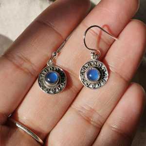 925 argent sterling bleu calcédoine pierres précieuses boucles d'oreilles bijoux en argent vintage vêtements quotidiens boucles d'oreilles saint valentin cadeau pour elle - Product Image 6