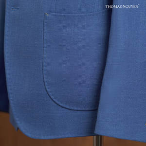 Costume deux pièces pour homme de haute couture vietnamienne, costume bleu de plage sur mesure, veste et pantalon, collection de couleurs naturelles - Product Image 4