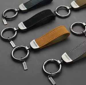 Porte-clés en cuir véritable marron rétro vintage en gros, cadeaux d'affaires personnalisés, porte-clés promotionnel, accessoires de mode fabriqués - Product Image 2