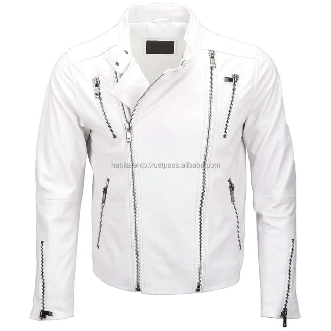 Jaqueta De Couro Branco Puro para homens Slim Fit Zippered Brando Handmade Sheepskin Leather Jackets