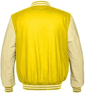 Personalizado Adultos Mangas de cuero artificial Amarillo Real Lana Cuerpo Letterman College Music CollegeBaseballjacket para hombres - Product Image 2